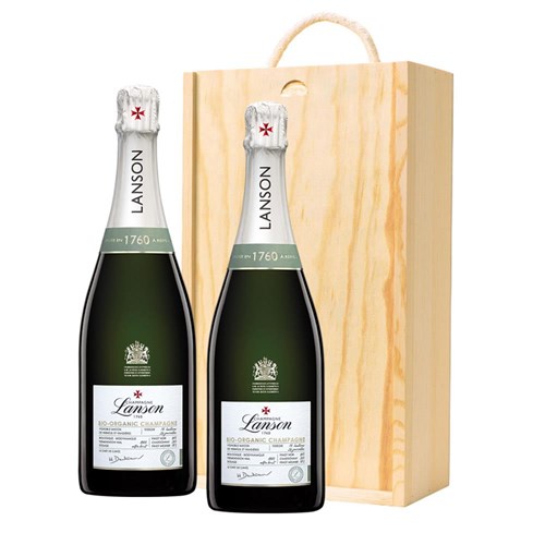 Lanson Le Green Bio-Organic Champagne 75cl Double Pine Wooden Gift Boxed (2x75cl)